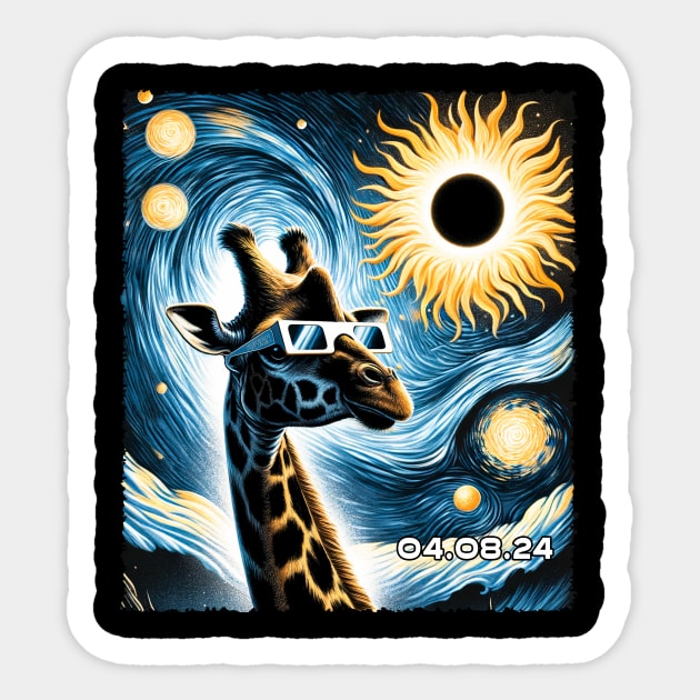 Towering Eclipse View: Giraffe Silhouette Watching Solar Phenomenon Shirt Sticker by ArtByJenX